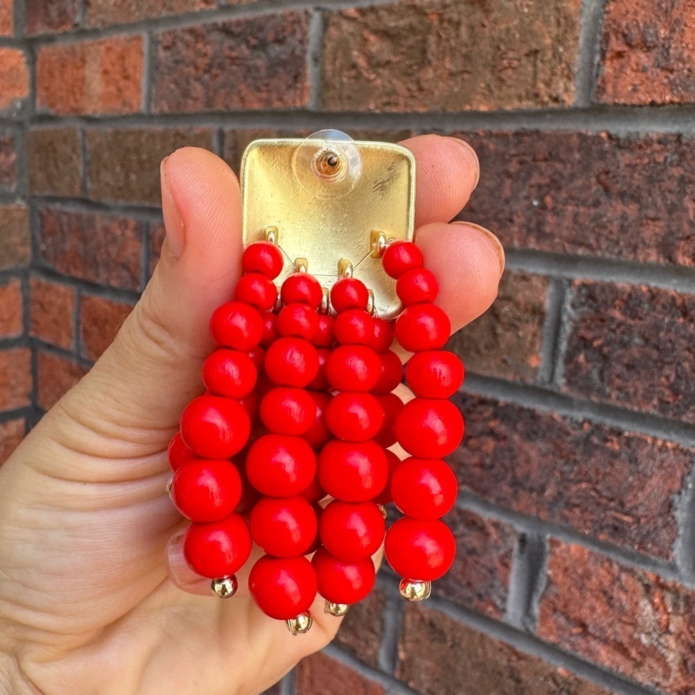Red Cascade Beaded Earrings - Picture 5 of 5